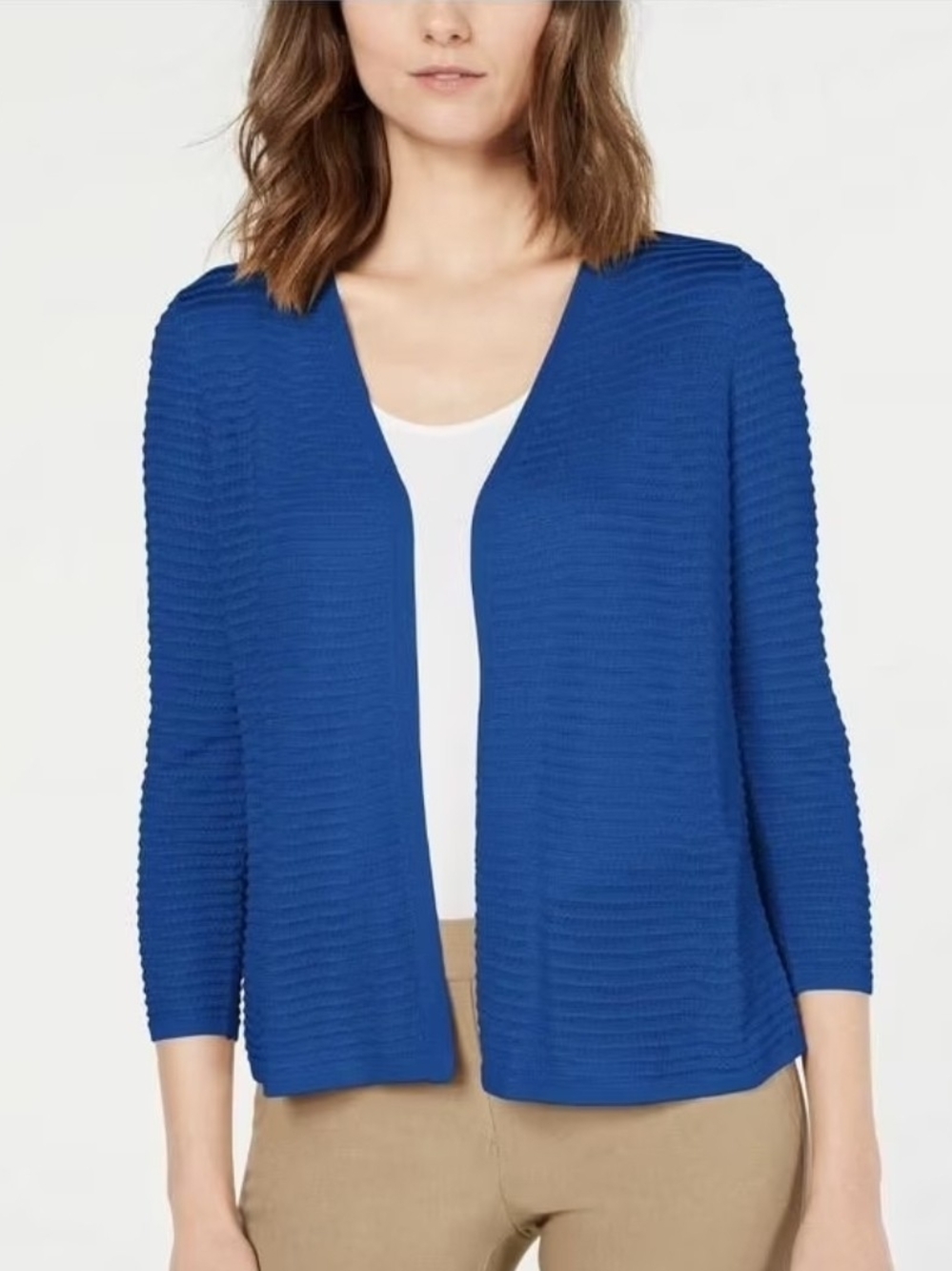 Alfani Royal Blue Open-Front Textured Cardigan Medium